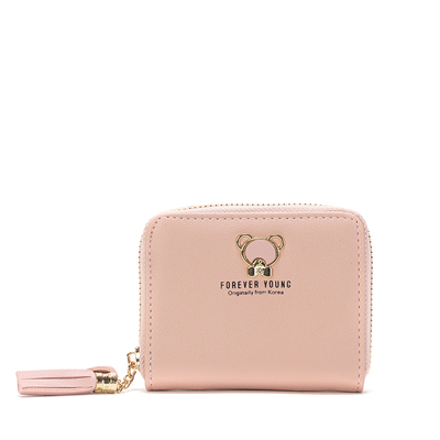 Pink small women's wallet with a teddy bear and a keyring - Accessories