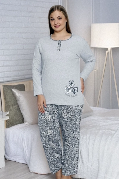 Royalfashion Kokvilnas sieviešu 2-dalīgu naktskreklu komplektā ziedu motīvs PLUS SIZE