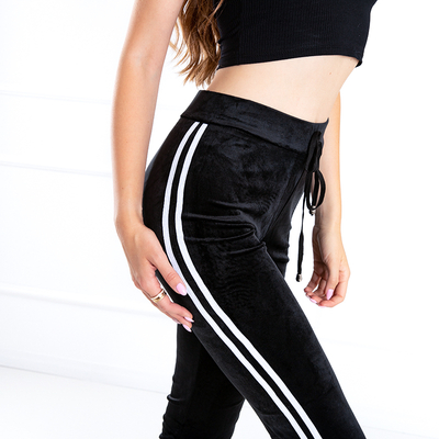 Women's black velor tracksuits with white stripes - Clothing
