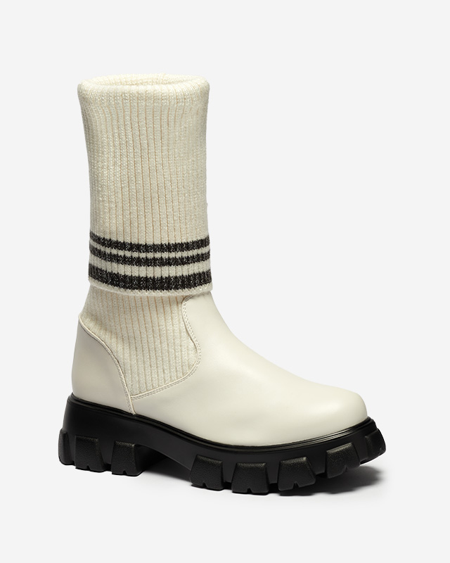 Sieviešu augstpapēžu zābaki ecru krāsā Alerpi- Footwear