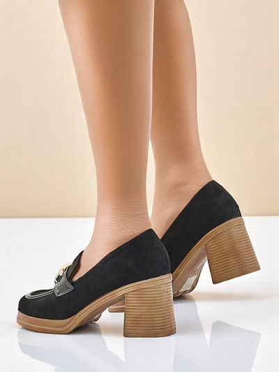 Royalfashion Women's moccasins on a block heel Qeroy