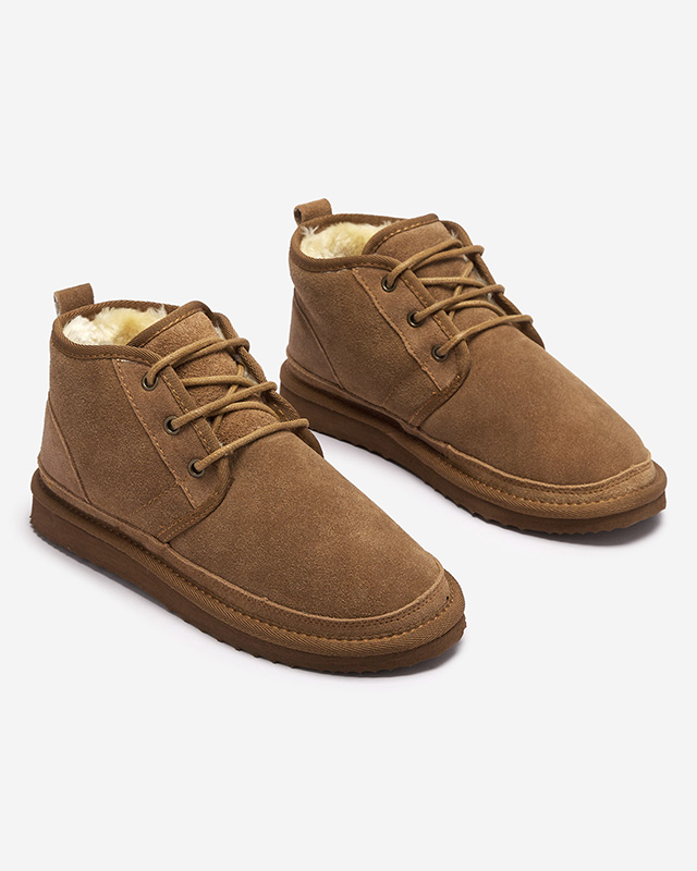 Light brown tied women's snow boots with fur Miusho - Footwear