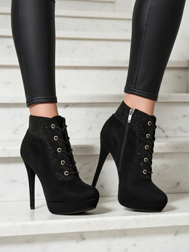 Royalfashion Sieviešu papēžu potītes zābaki ar rhinestones Efelolo