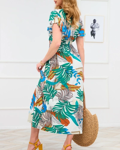 Белое женское длинное платье с красочным цветочным рисунком - Одежда