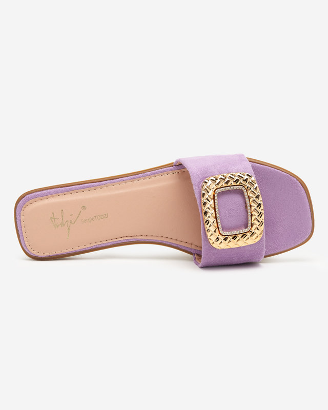 OUTLET Violet eco suede women's slippers with a gold buckle Lozi. Footwear