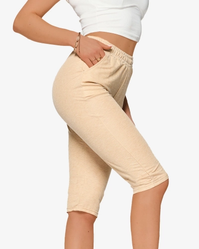 Women's 3/4 length fabric shorts in beige PLUS SIZE- Clothing