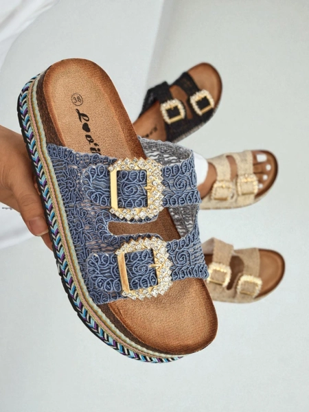 Royalfashion Sieviešu sandales ar rhinestone sprādzēm GlamCork