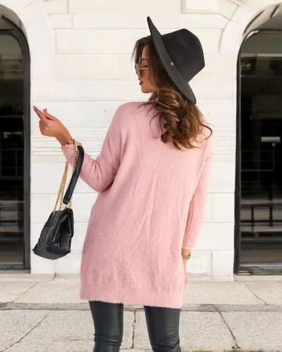 Women's pink soft long cape sweater - Clothing