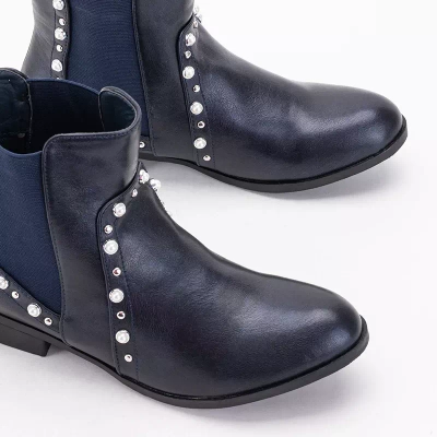 OUTLET Women's navy blue boots with pearls Natasia - Footwear