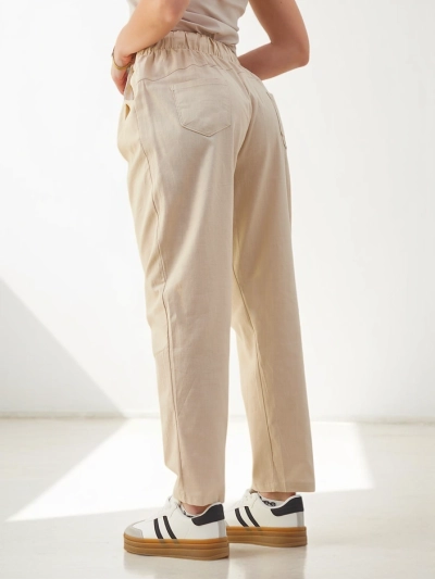 Royalfashion kokvilnas taisnas sieviešu bikses ar jostu viduklī