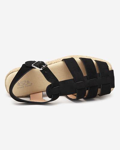 Black eco-suede women's sandals on the Keniso platform - Footwear