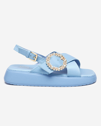 OUTLET Ladies' blue fabric sandals on a flat Senire sole - Footwear
