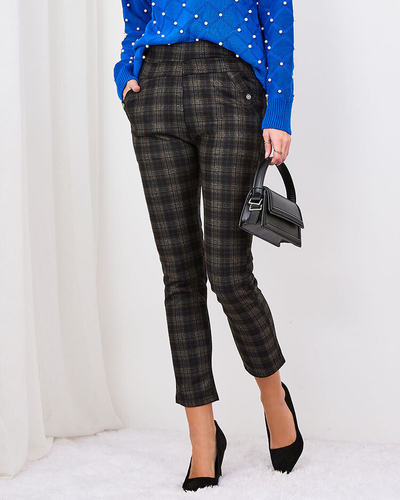 Royalfashion Коричневые женские утепленные треггинсы в клетку