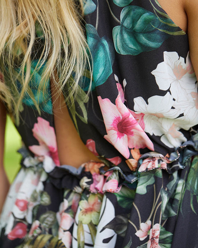 Black women's maxi dress with flowers - Clothing