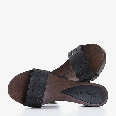 Black women's slippers with a wooden sole