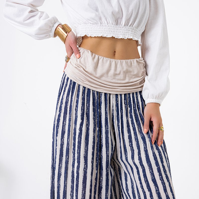 Ladies' beige striped culotte trousers - Clothing