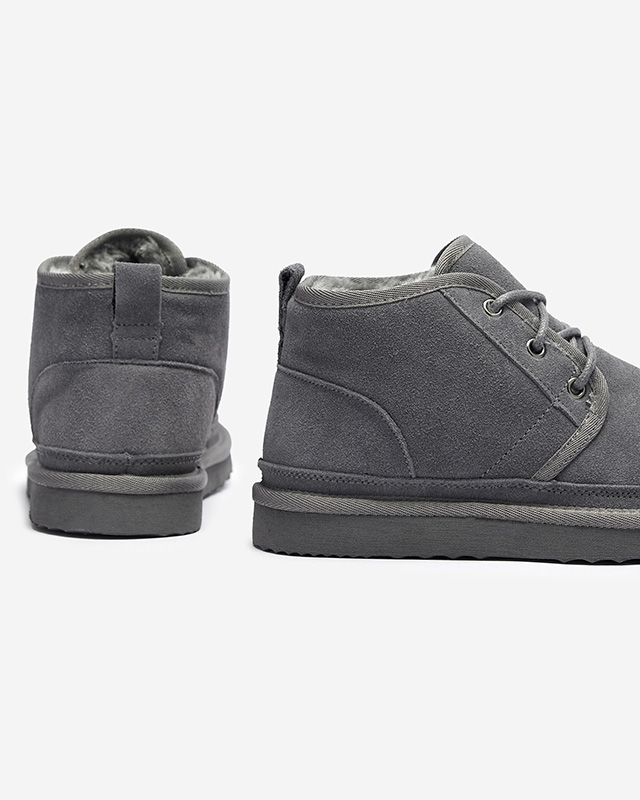 Gray women's tied snow boots with fur Miusho - Footwear