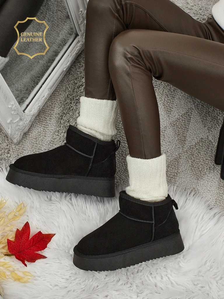 Kratke ženske čizme a'la snijeg od prirodne kože Elunara