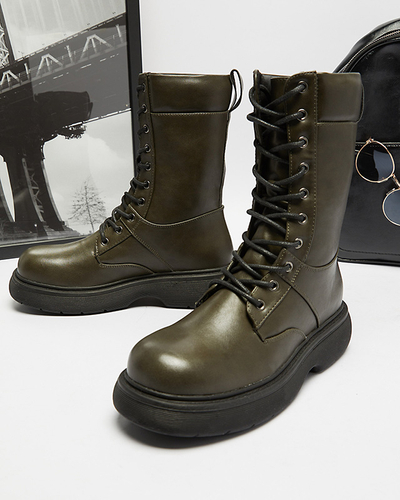 Dark green Ferisis lace-up women's high boots - Footwear