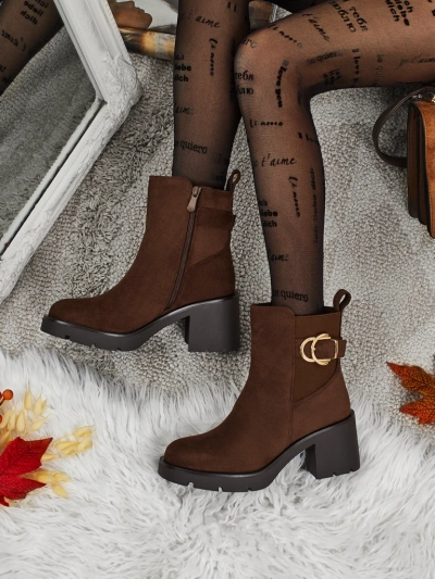Women's Eco Suede Block Heel Ankle Boots Solenya
