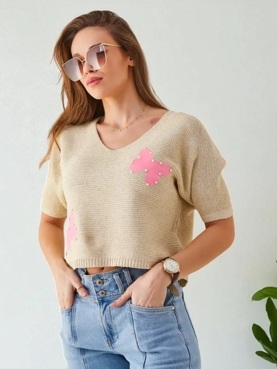 Royalfashion Women's Cotton Short Sweater with Butterflies