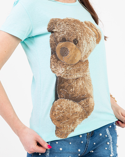 Women's t-shirt in mint color with teddy bear - Clothing