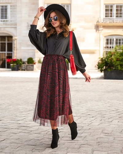 Royalfashion Rakstainas sieviešu vidējas garuma svārki ar tulles piekariņiem