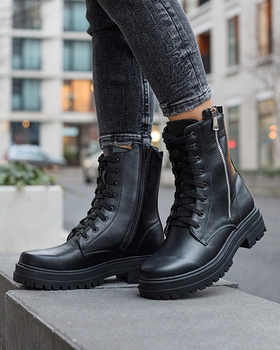 Black women's bagger boots with flat heel Fetisa - Footwear