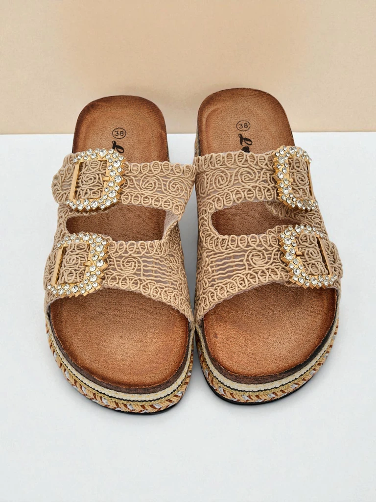 Royalfashion Women's sandals with rhinestone buckles GlamCork