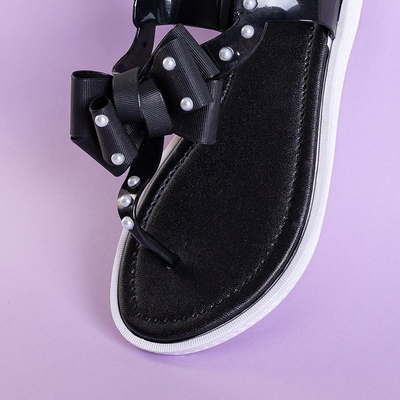Black women's sandals a'la flip-flops with a Domala bow - Footwear