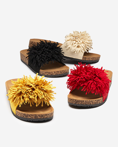 Sieviešu čības ar auduma ornamentu dzeltenā krāsā Ailli- Footwear