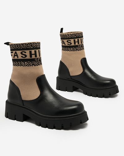 Royalfashion Light brown women's boots with fabric upper Fahione