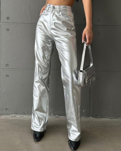 Royalfashion Women's metallic wide pants