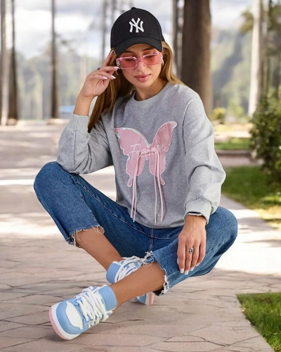 Royalfashion Sieviešu kokvilnas džemperis ar plānu apdruku