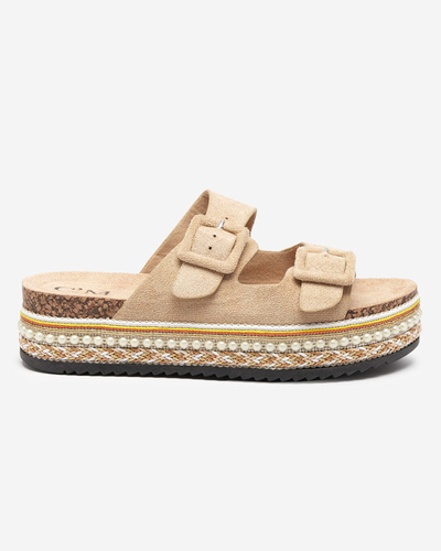 Beige women's slippers on a thick sole Carisno - Shoes