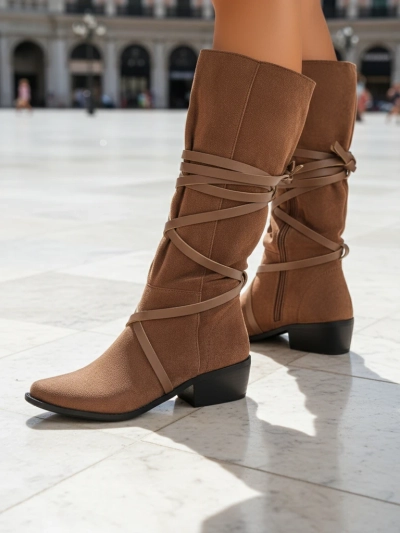 Women's Ambrosia brown eco-suede flat heel boots 4.5 cm