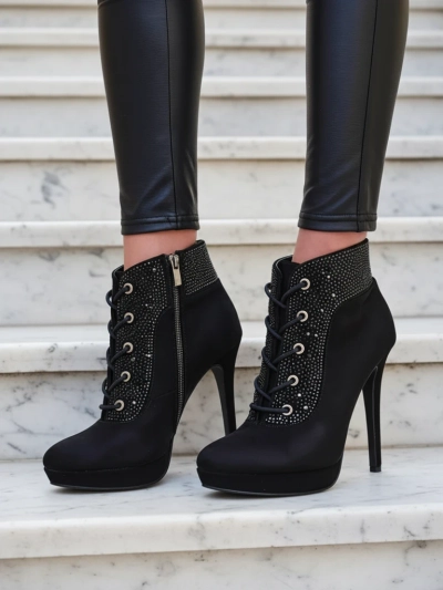 Royalfashion Women's heeled ankle boots with rhinestones Efelolo