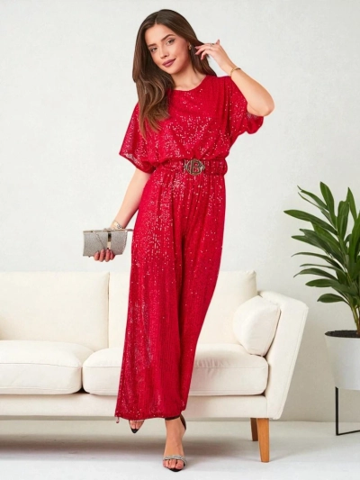 Royalfashion Sieviešu garais kombinezons ar spīdumiem