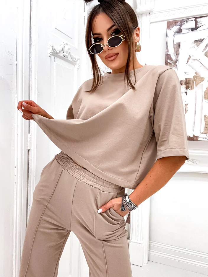 Royalfashion Sieviešu kokvilnas komplekts ar platiem biksēm