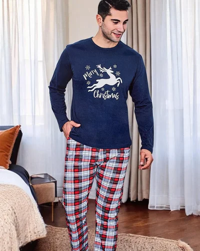 Royalfashion vīriešu kokvilnas pidžamas ar pārbaudes rakstu