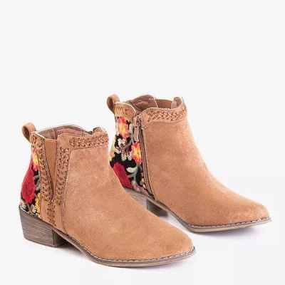 OUTLET Brown women's boots with decorative Hastieli embroidery - Shoes