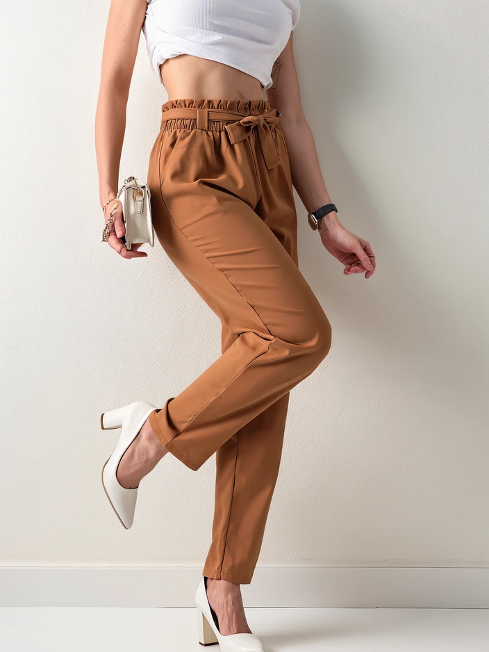 Royalfashion Vienkārši sieviešu auduma bikses ar jostu