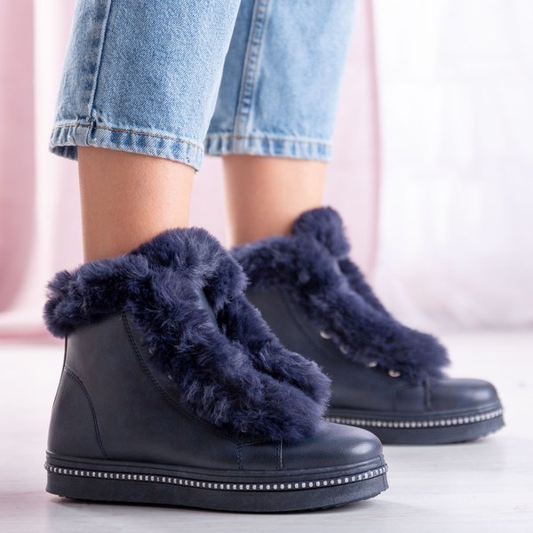 Navy blue platform boots with Salyssa fur - Footwear