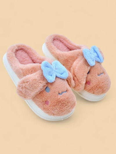 Royalfashion Women's fur slippers with a bow Savos