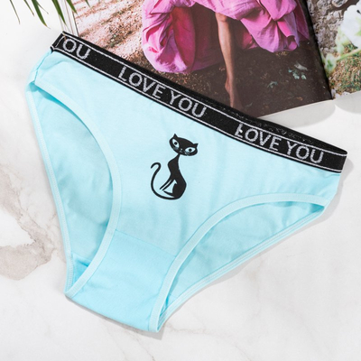 Women's mint cotton briefs with a kitty - Underwear