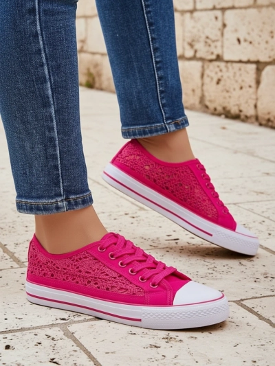 Callista Fuchsia Women's Sneakers - Light Fabric, 2.5 cm Flat Sole