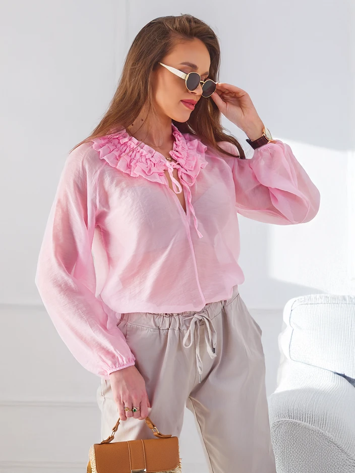 Royalfashion Transparent Women's Shirt with Decorative Collar