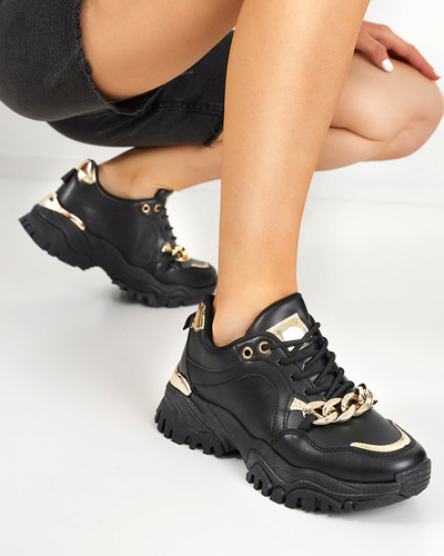 OUTLET Black women's sports shoes with gold chain Evitos - Footwear