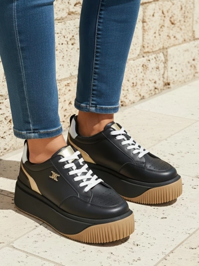 Lav sneakersy Hypatia Nero ze skóry ekologicznej na platformie 5 cm