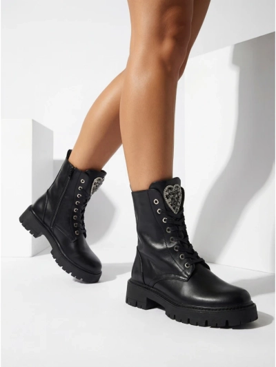 Luna Women's Black Leather Elegant Autumn Boots